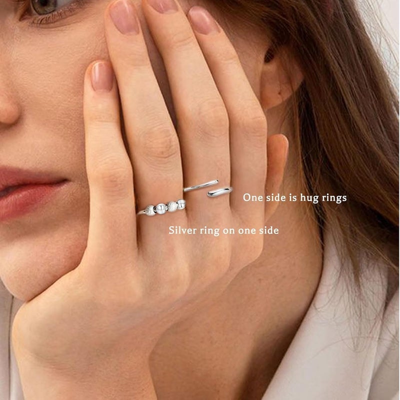 Senteria Anxiety Rings for Women Sterling Silver Rings Adjustable Stress Spinner Rings with Beads Fidget Rings for Anxiety Women - Image 2